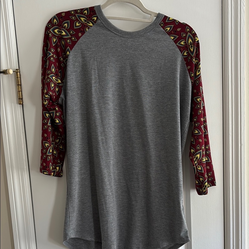 Gray Raglan Shirt with Patterned Sleeves